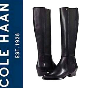 Black Cole Haan Hallee tall stretch leather boots sz 10